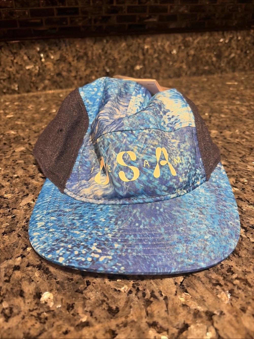 Nike Team USA Olympic Blue Water Print 5-Panel Hat with Patches S/M NEW